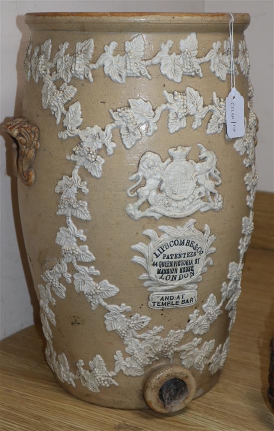 A Victorian water filter (lacking cover) by Lipscombe & Co. height 48cm